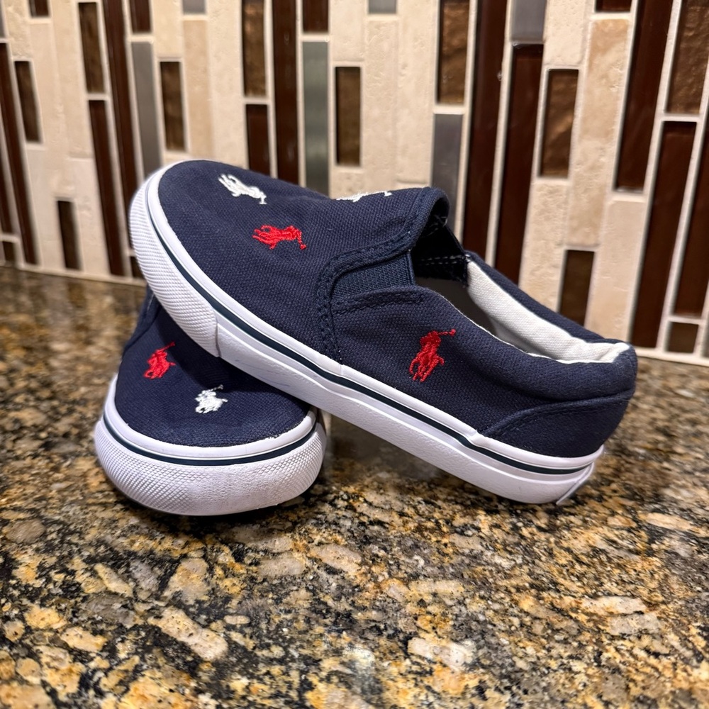 Polo Ralph Lauren Toddler Boys Size 9 Keaton Slip On All Over Pony Preppy Shoes